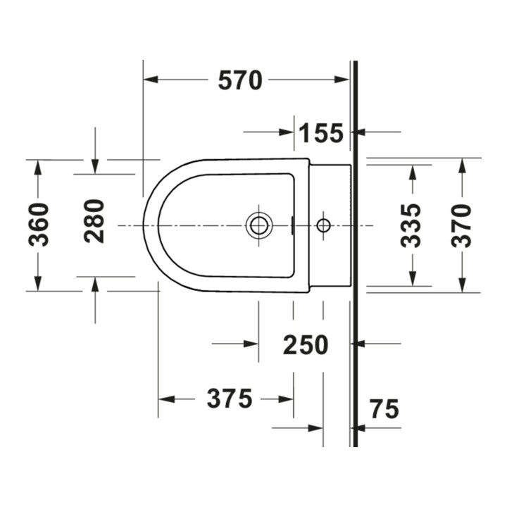 Duravit Stand-Bidet Balcoon 37x57cm, m Hahnl., ÜL, weiß Seidenmatt