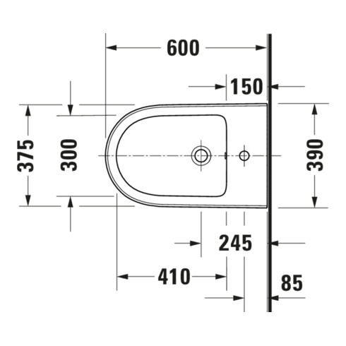 Duravit Stand Bidet Qatego 39x60cm, m Hahnl., ÜL, Hahnloch, we hgl