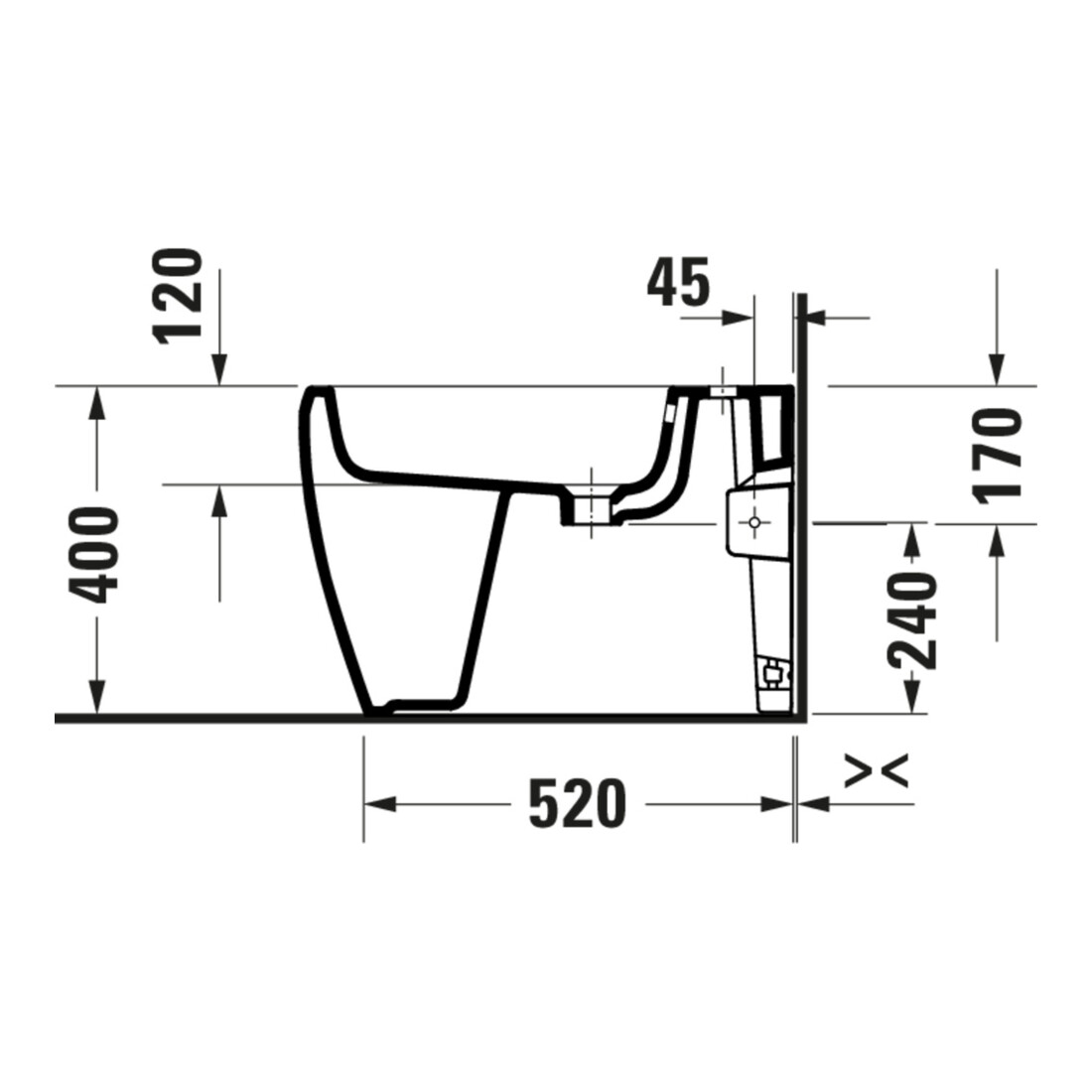 Duravit Stand Bidet Qatego 39x60cm, m Hahnl., ÜL, Hahnloch, we hgl