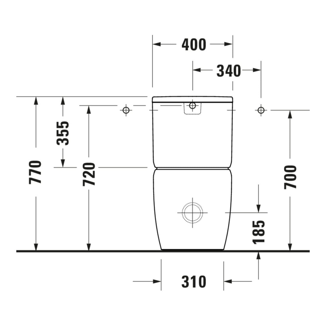 Duravit Stand-WC-Kombi, Tiefspüler Qatego 39x60cm, 6 l, Rimless, weiß Hochglanz