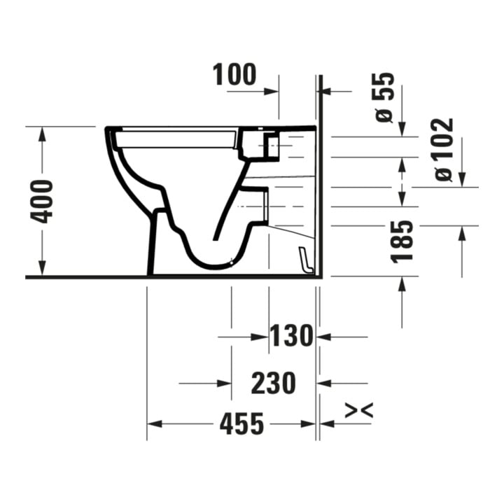 Duravit Stand-WC, Tiefspüler D-Code 37x57cm, 4,5 l, Abg. waag., riml., weiß