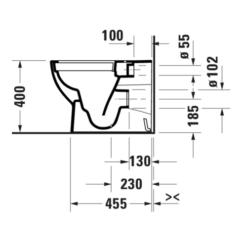 Duravit Stand-WC, Tiefspüler D-Code 37x57cm, 4,5 l, Abg. waag., riml., weiß