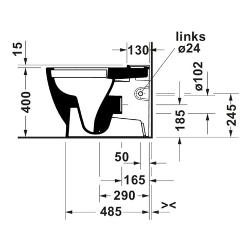 Duravit Stand-WC, Tiefspüler D-Code 37x60cm, 4,5 l, Abgang waagerecht, weiß