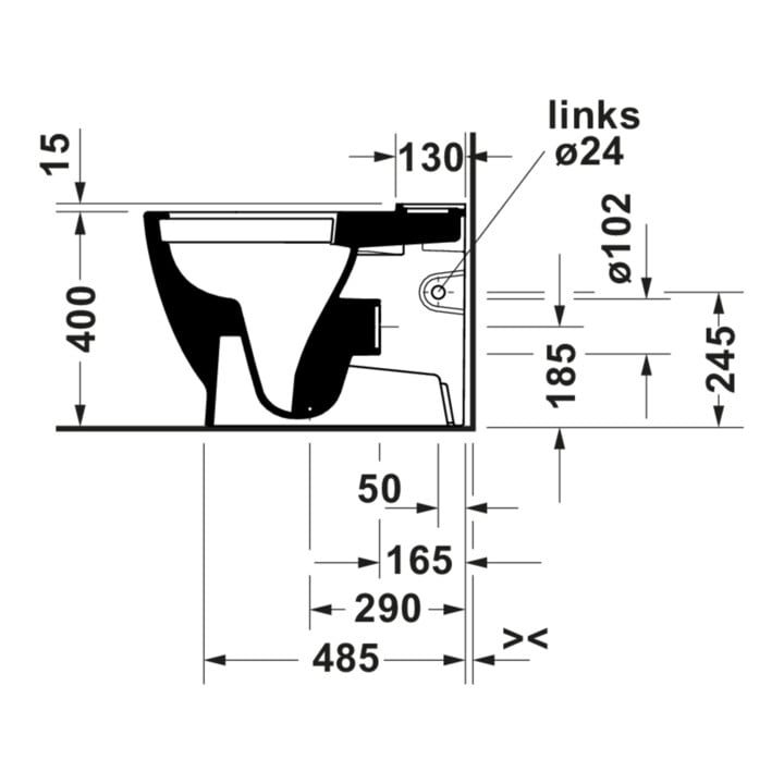 Duravit Stand-WC, Tiefspüler D-Code 37x60cm, 4,5 l, Abgang waagerecht, weiß