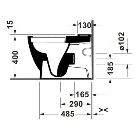 Duravit Stand-WC, Tiefspüler D-Code 37x60cm, 4,5 l, Abgang waagerecht, weiß