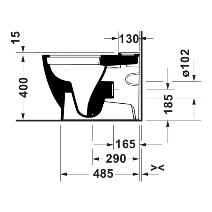 Duravit Stand-WC, Tiefspüler D-Code 37x60cm, 4,5 l, Abgang waagerecht, weiß