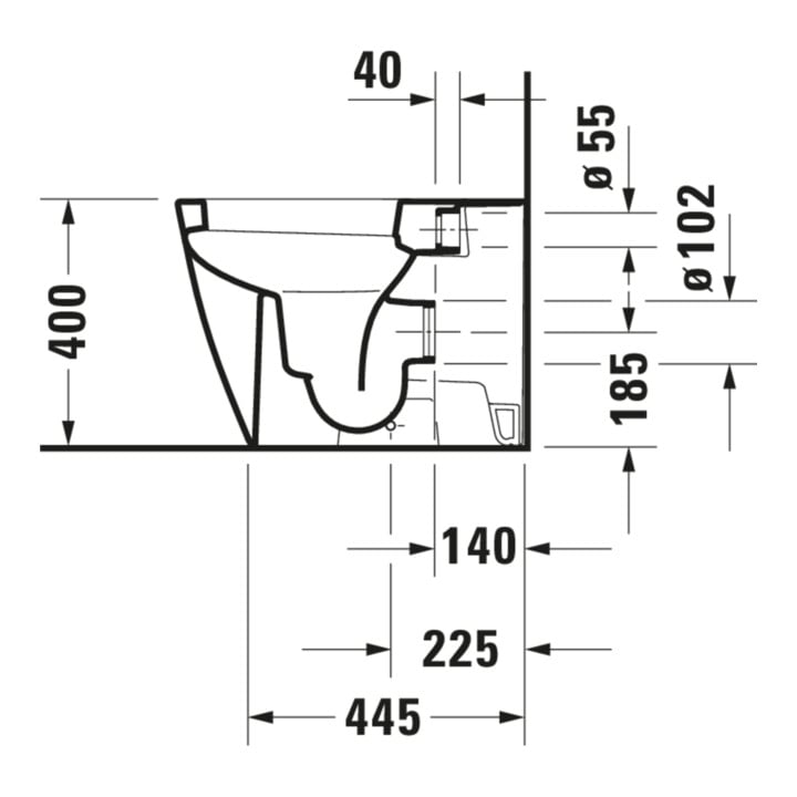 Duravit Stand-WC, Tiefspüler Happy D.2 36,5x57cm, 4,5 l, Abg. waagerecht, weiß