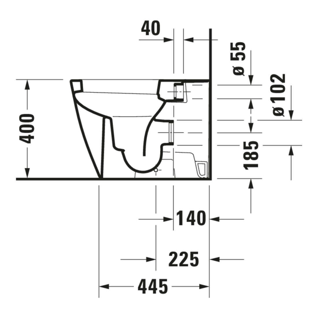 Duravit Stand-WC, Tiefspüler Happy D.2 36,5x57cm, 4,5 l, Abg. waagerecht, weiß