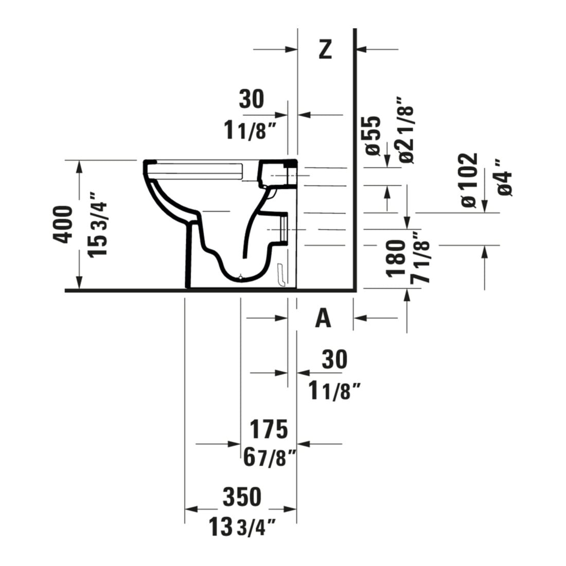 Duravit Stand-WC, Tiefspüler No. 1 Compact 37x48cm, 4,5 l, Abg. waag., riml., weiß