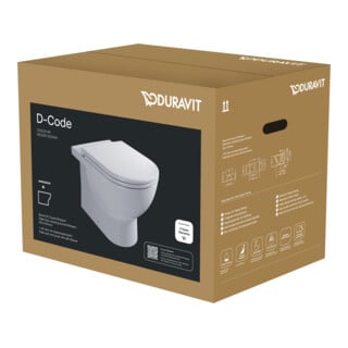 Duravit Stand-WC, Tiefspüler-Set D-Code m Sitz, Absenkautomatik, Rimless, weiß