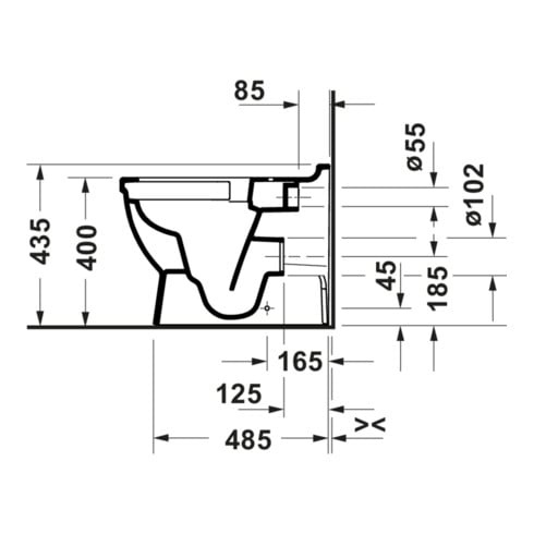 Duravit Stand-WC, Tiefspüler Starck 3 37x57cm, 4,5 l, Abg. waag., riml., weiß