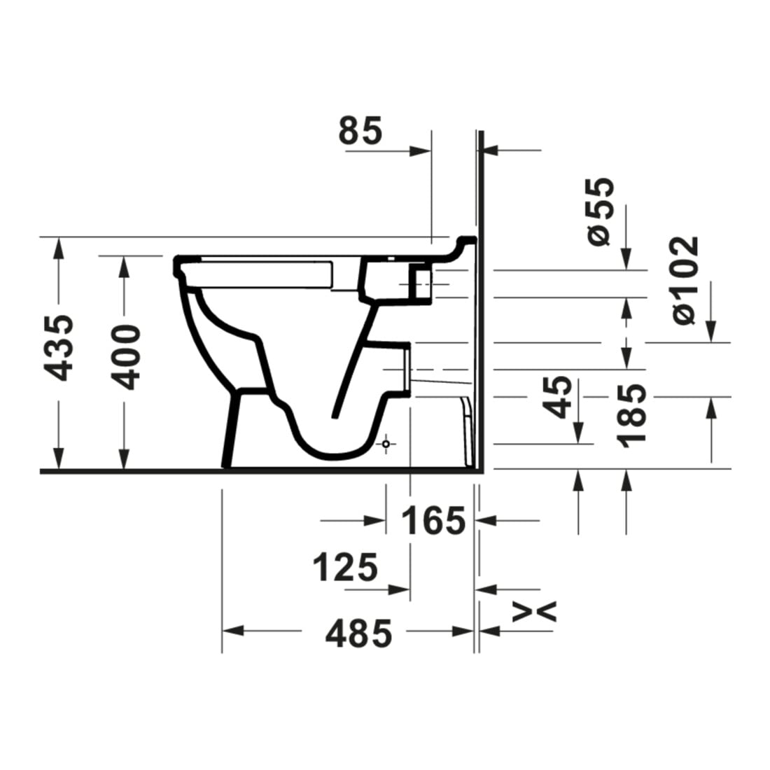 Duravit Stand-WC, Tiefspüler Starck 3 37x57cm, 4,5 l, Abg. waag., riml., weiß