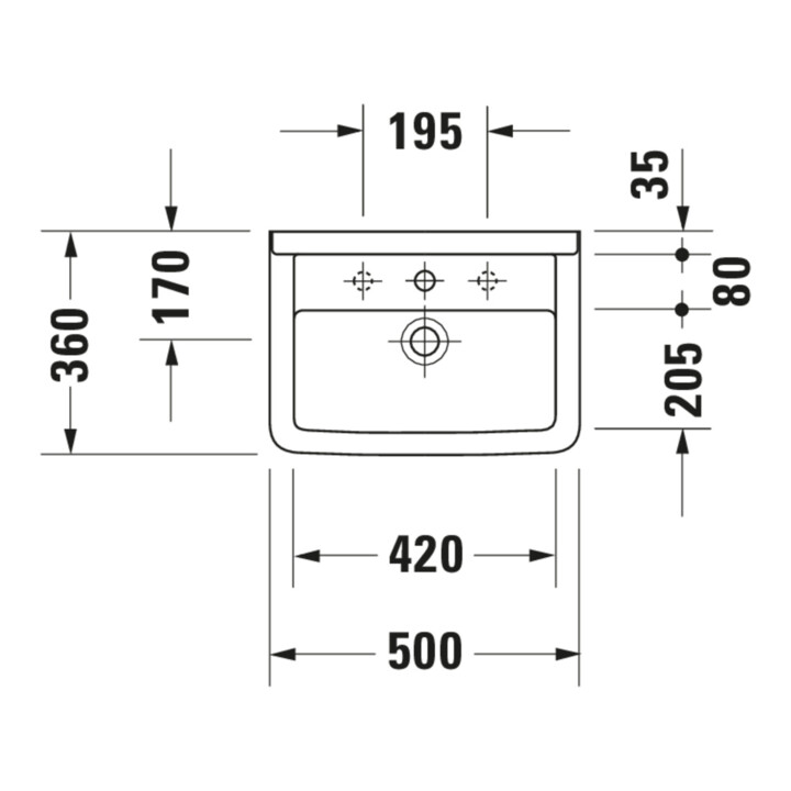 Duravit Starck 3 lavabo 50x36 cm, blanc, m HL, ÜL, plan robinetterie