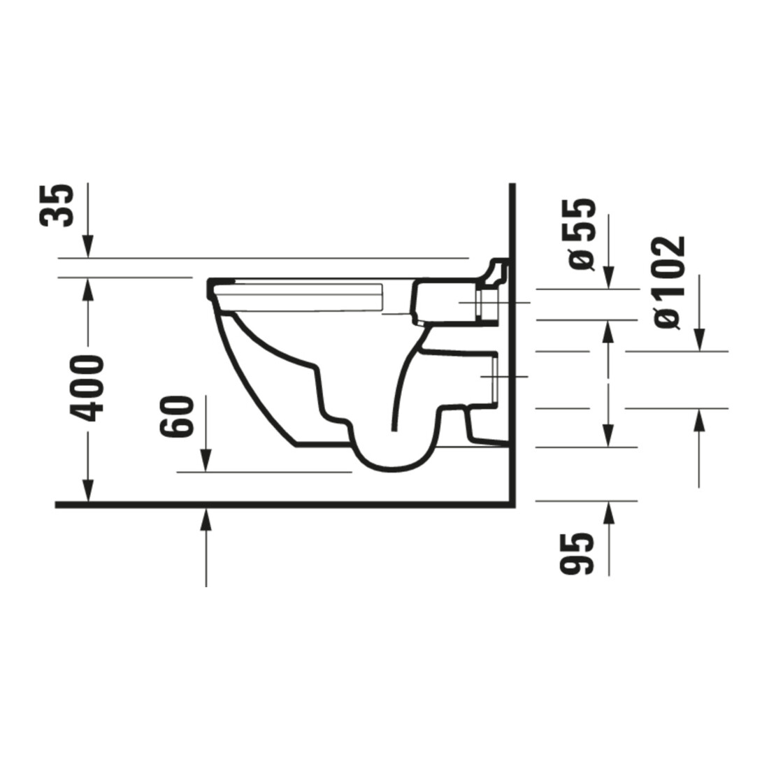 Duravit Starck 3 WC suspendu, cuvette profonde 36,5x54 cm, 4,5 l, sans bride, blanc Hyg Glaze