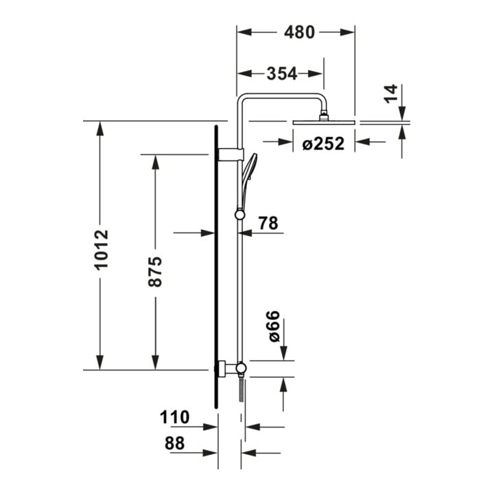 Duravit Système de douche 1000 MinusFlow Sortie 354mm, avec thermostat, noir mat
