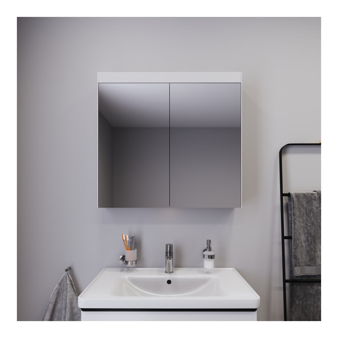 Duravit Uni-Spiegelschrank Bett. Version 81x14,8x76cm, 13 W, 2 Türen, LED
