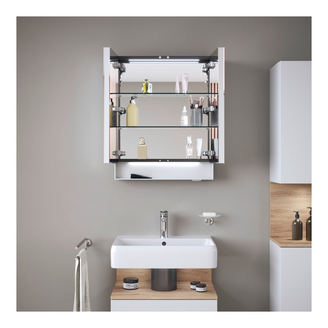 Duravit Uni-Spiegelschrank Typ F Qatego 60x75x15,5cm, we. ma, 2 Tür., wandhängend