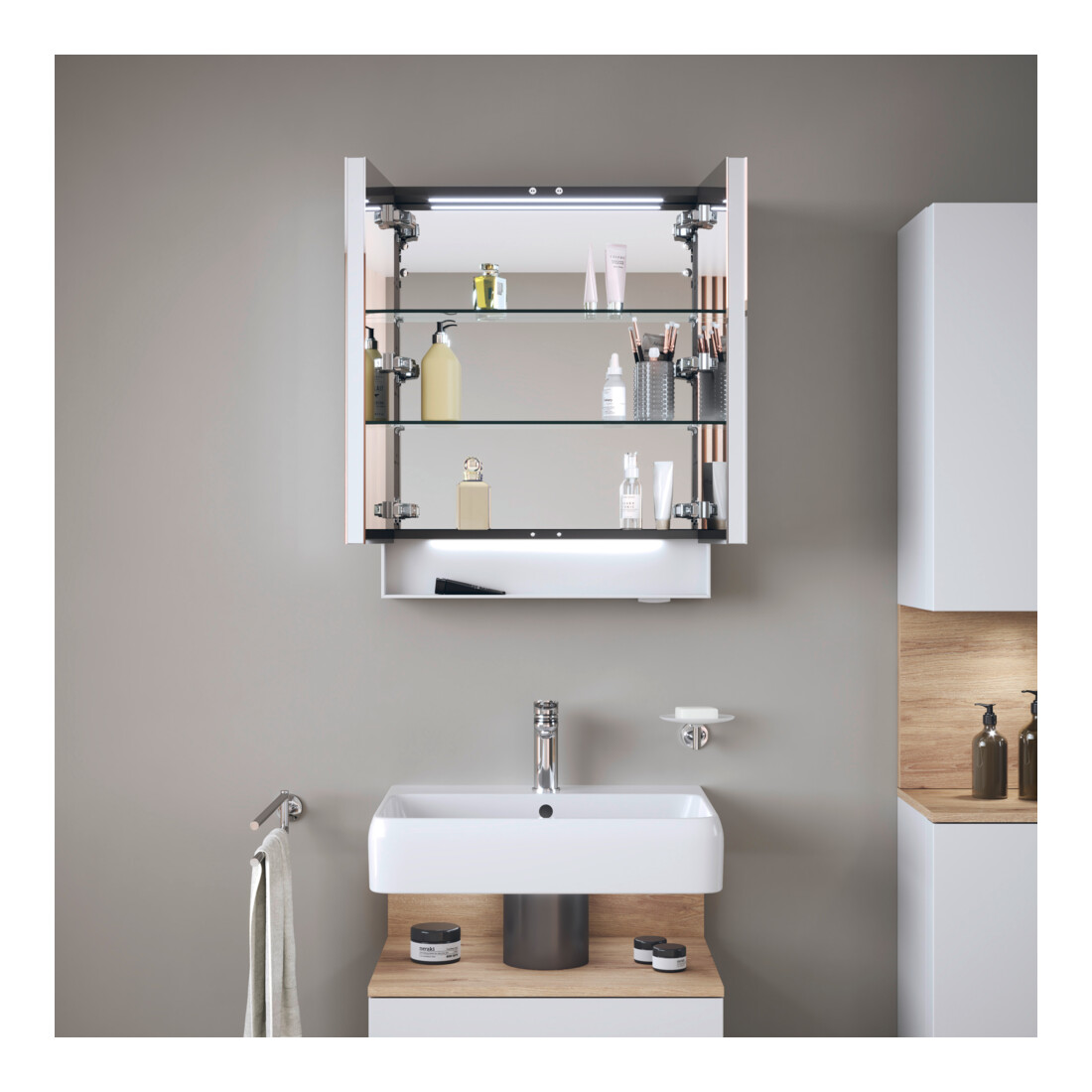 Duravit Uni-Spiegelschrank Typ J Qatego 60x75x15,5cm, we. ma, 2 Tür., wandhängend