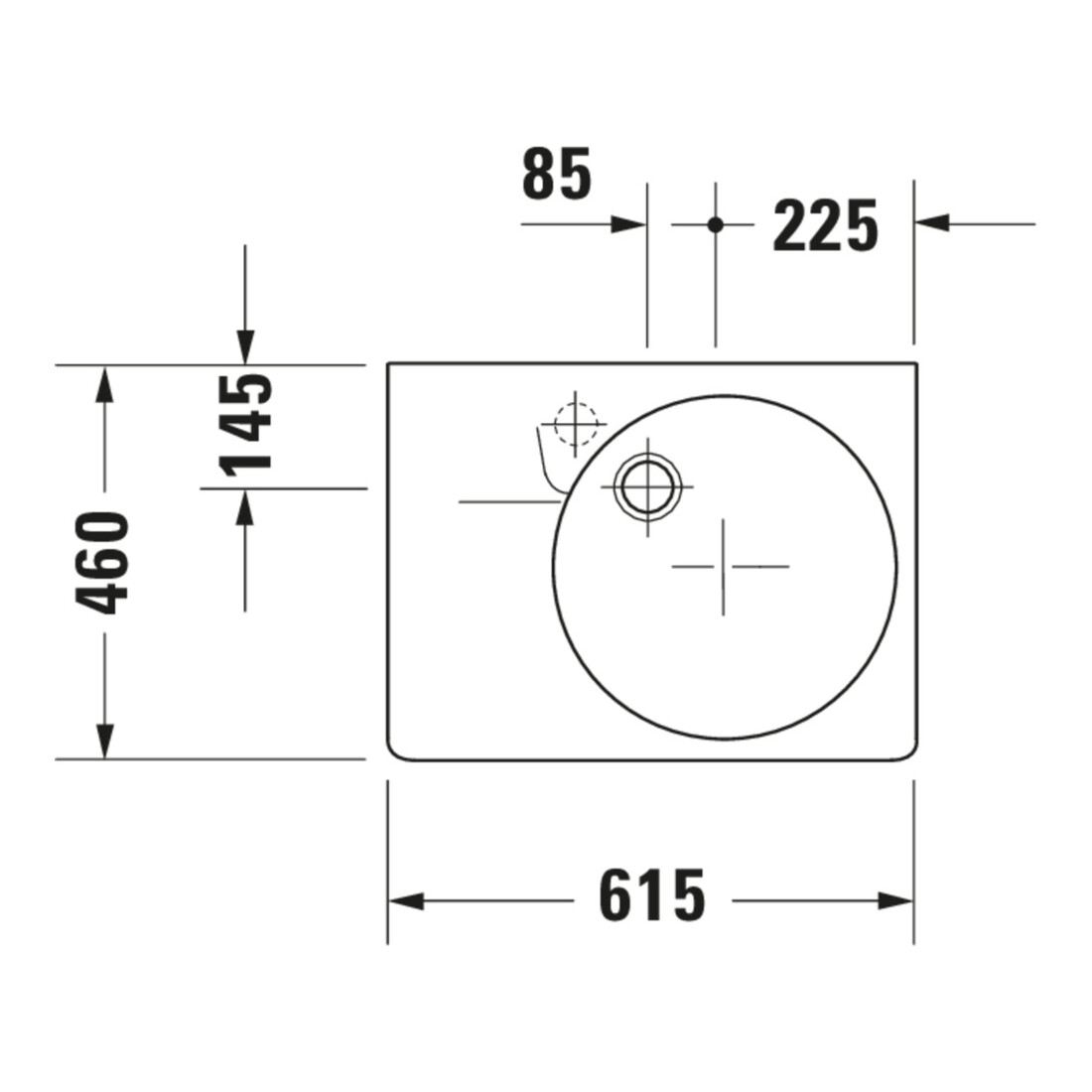 Duravit Universalbecken Scola 61,5x46cm, m HL, Ü, HL, Beck. re, we.