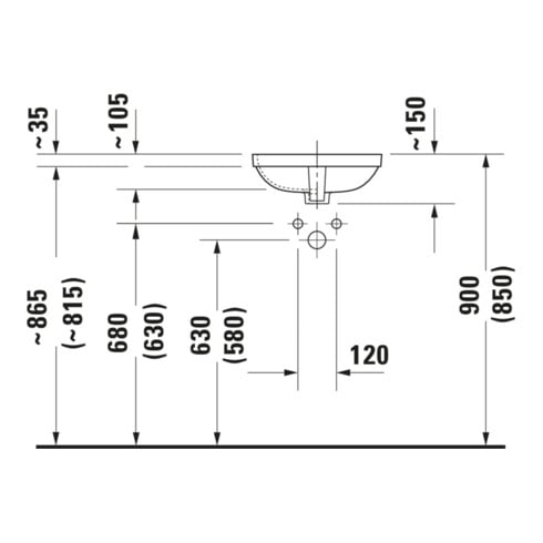 Duravit Unterbau-Waschtisch DuraStyle 37x37cm, EB v unt, o. HL, HLB, m ÜL, we