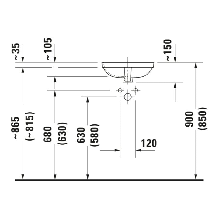 Duravit Unterbau-Waschtisch DuraStyle 37x37cm, EB v unt, o. HL, HLB, m ÜL, we