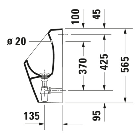 Duravit Urinal No. 1 30,5x29cm, Zul. v hi., riml., we, o. Fl