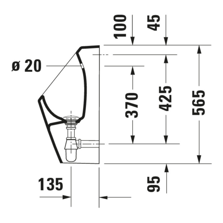 Duravit Urinoir No. 1 30,5x29 cm, entrée haute, sans rebord, blanc, sans chasse