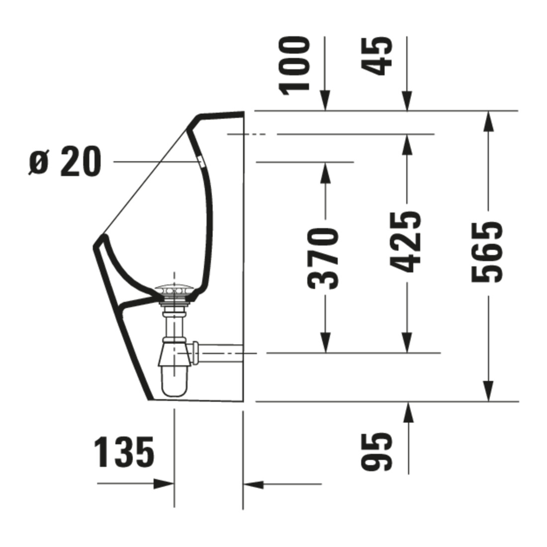 Duravit Urinoir No. 1 30,5x29 cm, entrée haute, sans rebord, blanc, sans chasse