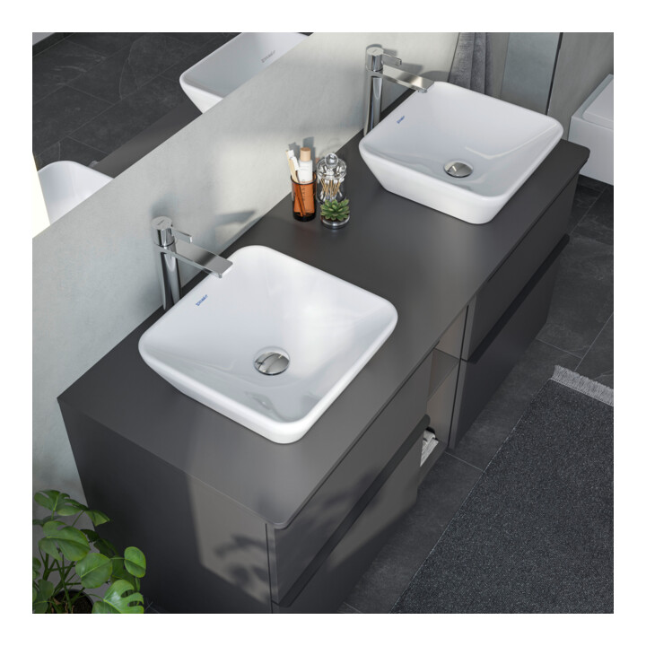 Duravit Vasque à poser D-Neo 40x40 cm, sans trop-plein, sans plage de robinet, blanc