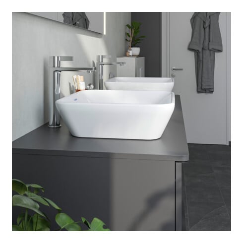 Duravit Vasque à poser D-Neo 40x40 cm, sans trop-plein, sans plage de robinet, blanc