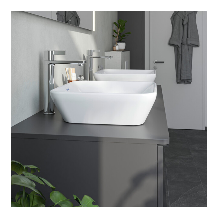 Duravit Vasque à poser D-Neo 40x40 cm, sans trop-plein, sans plage de robinet, blanc
