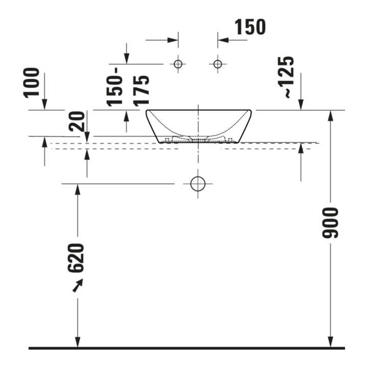 Duravit Vasque à poser D-Neo 40x40 cm, sans trop-plein, sans plage de robinet, blanc