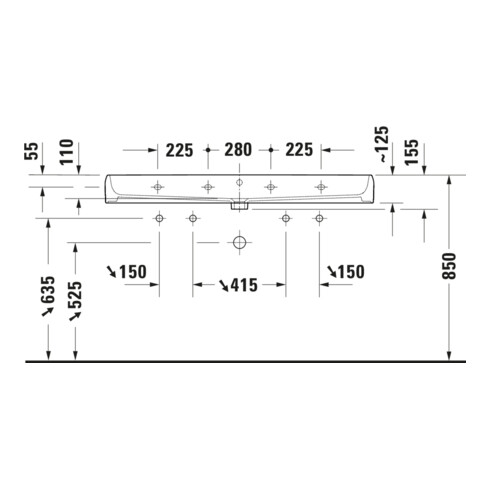 Duravit Vasque double Qatego 120x47 cm, 2 trous, blanc brillant