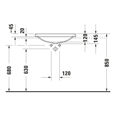 Duravit Vasque encastrée D-Neo 60x44 cm, EB v ob, sans trop-plein, blanc