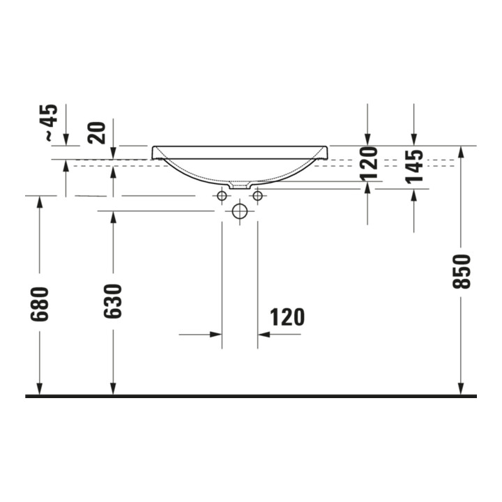 Duravit Vasque encastrée D-Neo 60x44 cm, EB v ob, sans trop-plein, blanc