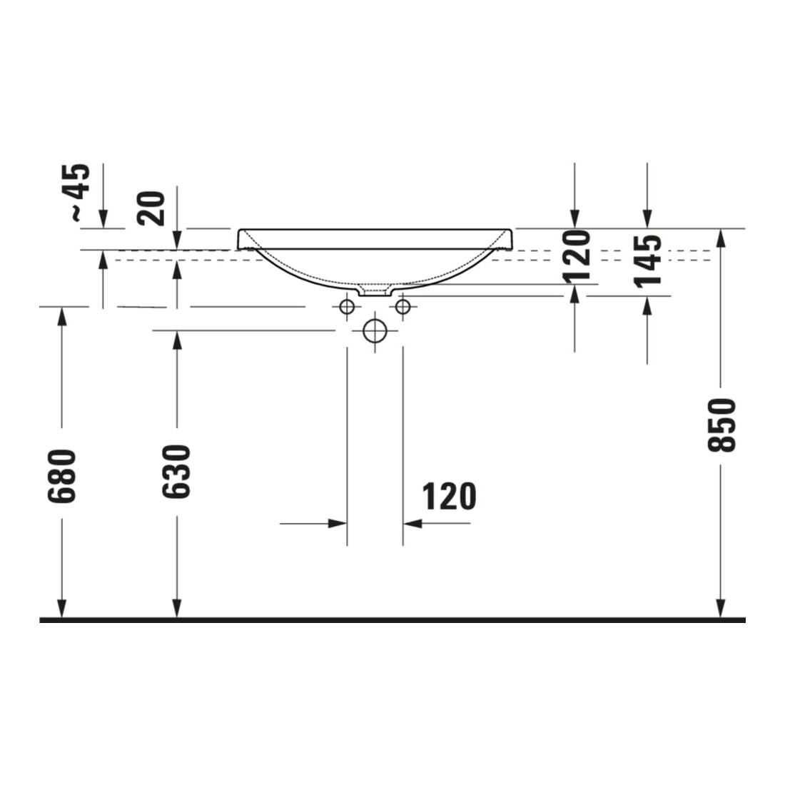 Duravit Vasque encastrée D-Neo 60x44 cm, EB v ob, sans trop-plein, blanc