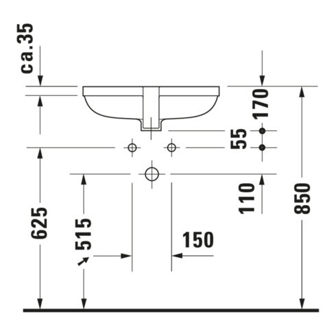 Duravit Vasque encastrée Happy D.2 48x34,5 cm, EB v u, s. robinet, HLB, avec trop-plein, blanc