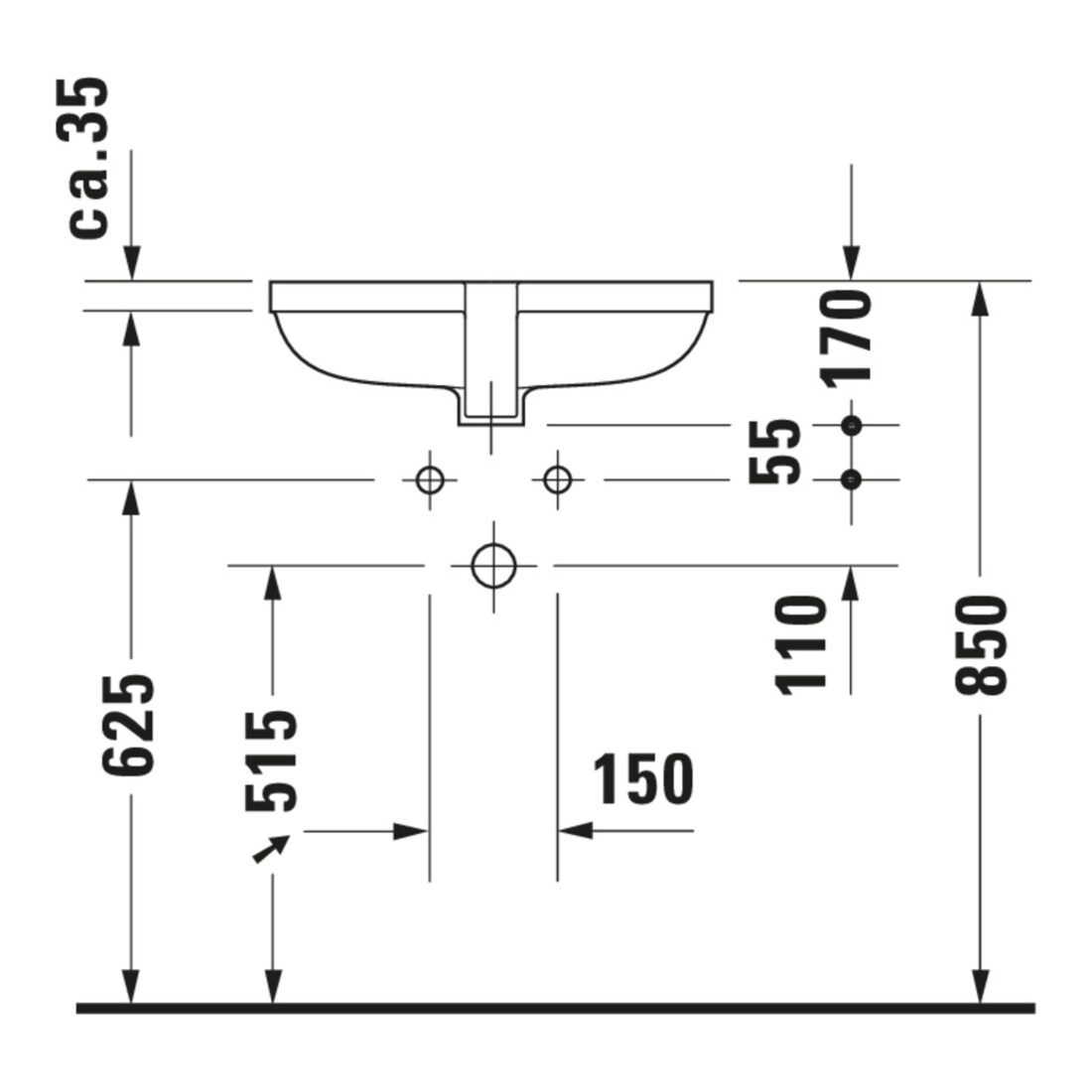 Duravit Vasque encastrée Happy D.2 48x34,5 cm, EB v u, s. robinet, HLB, avec trop-plein, blanc