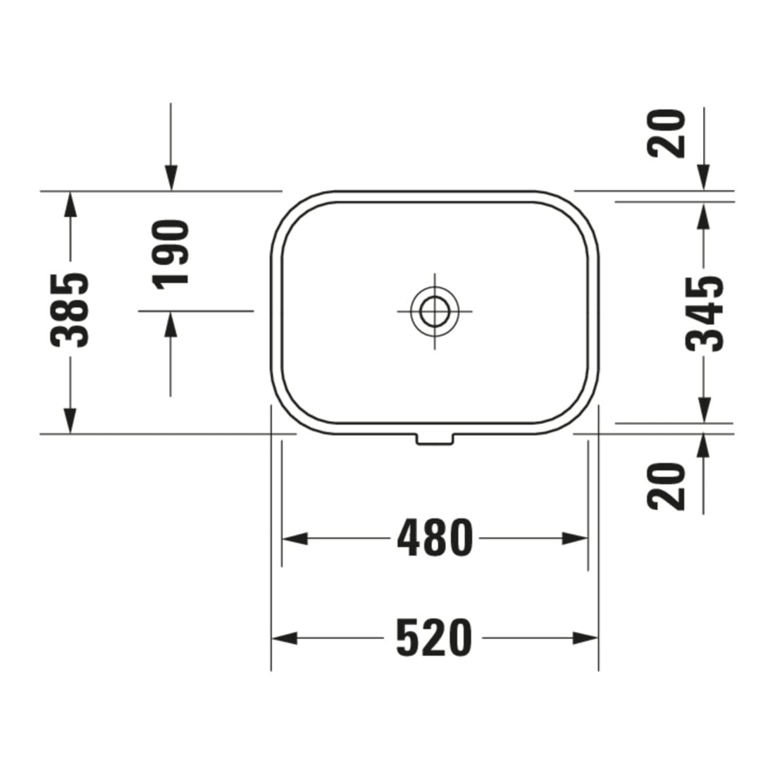 Duravit Vasque encastrée Happy D.2 48x34,5 cm, EB v u, s. robinet, HLB, avec trop-plein, blanc