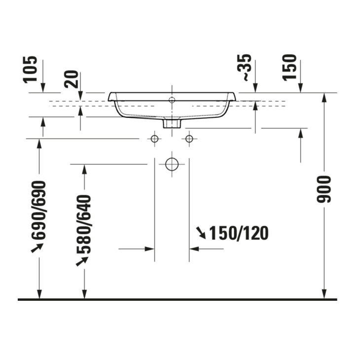 Duravit Vasque encastrée Qatego 55x45,5 cm, EB haut, avec trou de robinet, blanc brillant