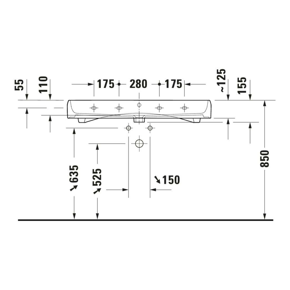Duravit Vasque Qatego 100x47 cm, blanc brillant, sans robinet, avec trop-plein, trou de robinet
