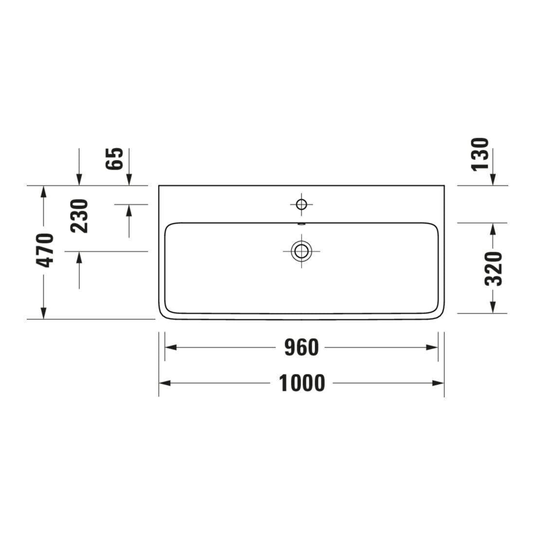 Duravit Vasque Qatego 100x47 cm, blanc brillant, sans robinet, avec trop-plein, trou de robinet