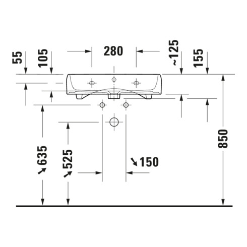 Duravit Vasque Qatego 60x47 cm, blanc hgl, avec trou robinet, trop-plein, perçage robinet