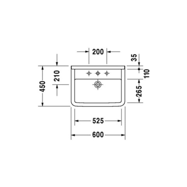 Duravit Vasque Starck 3 60x45 cm, blanc, m HL, ÜL, plan robinetterie