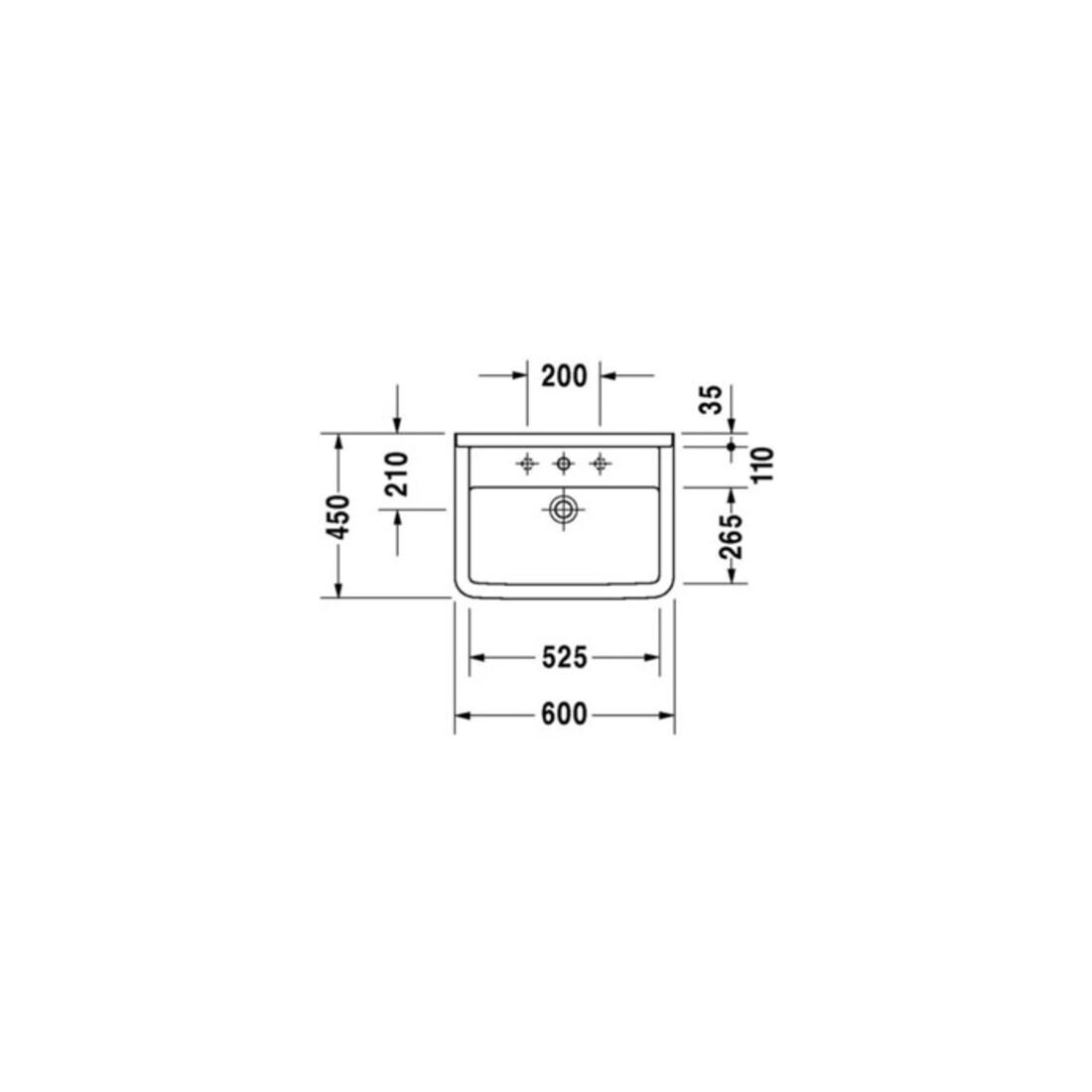 Duravit Vasque Starck 3 60x45 cm, blanc, m HL, ÜL, plan robinetterie