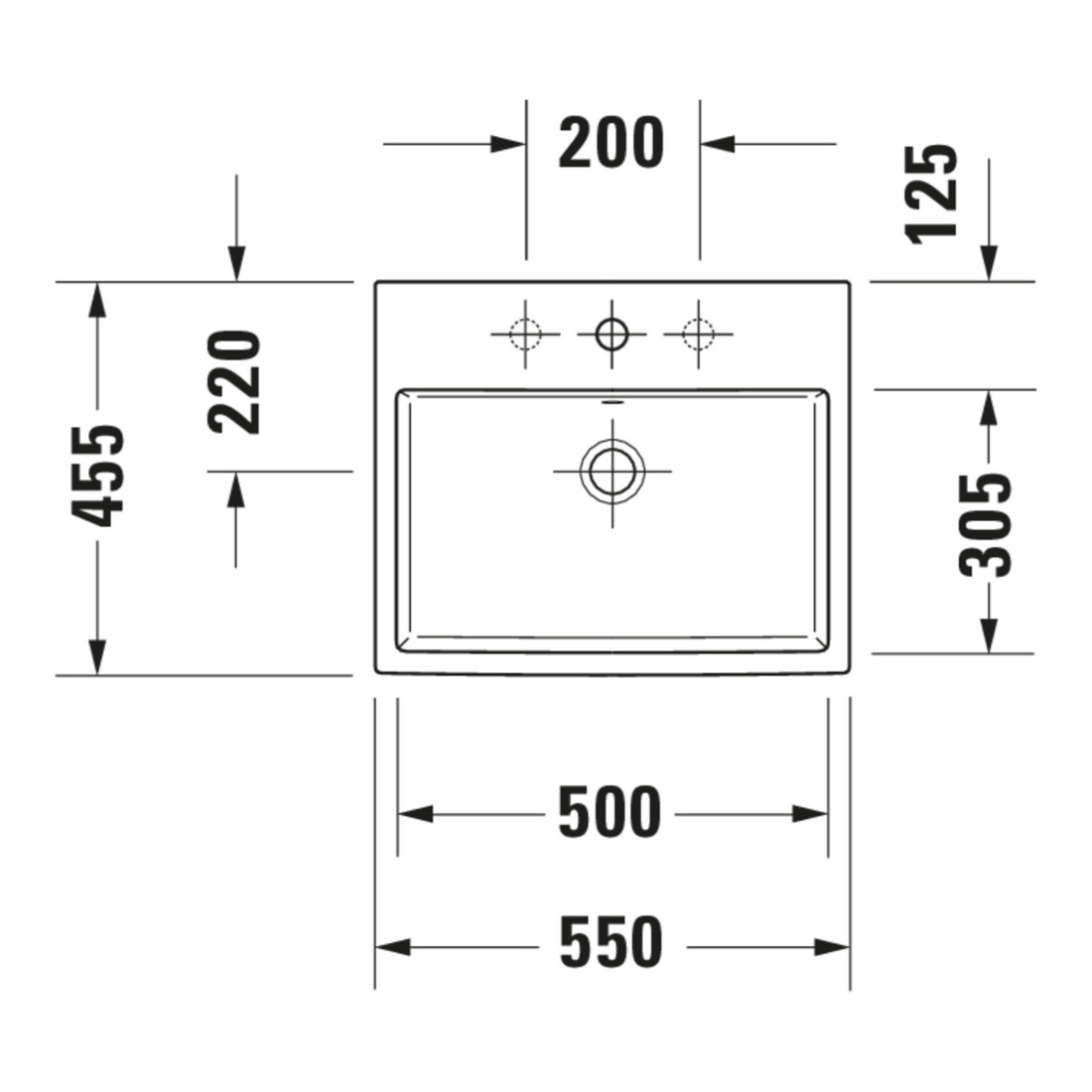 Duravit Vero Air lavabo encastré 55x45,5 cm, blanc, sans trop-plein, avec trou robinetterie