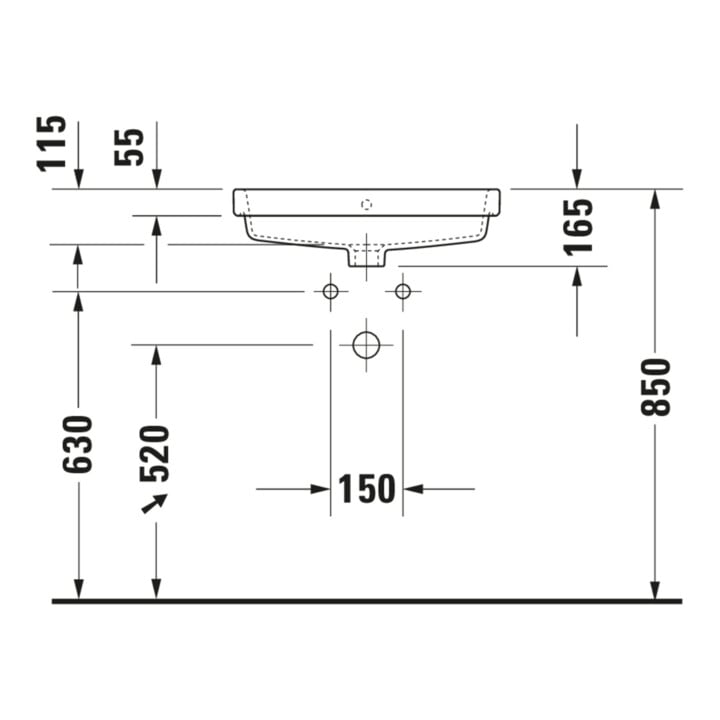 Duravit Vero Air lavabo encastré 55x45,5 cm, blanc, sans trop-plein, avec trou robinetterie