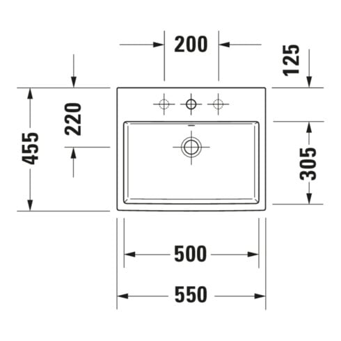 Duravit Vero Air lavabo encastré 55x45,5 cm EB à gauche, avec trop-plein, 1 trou, blanc