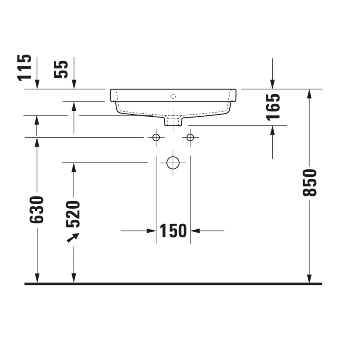 Duravit Vero Air lavabo encastré 55x45,5 cm EB à gauche, avec trop-plein, 1 trou, blanc