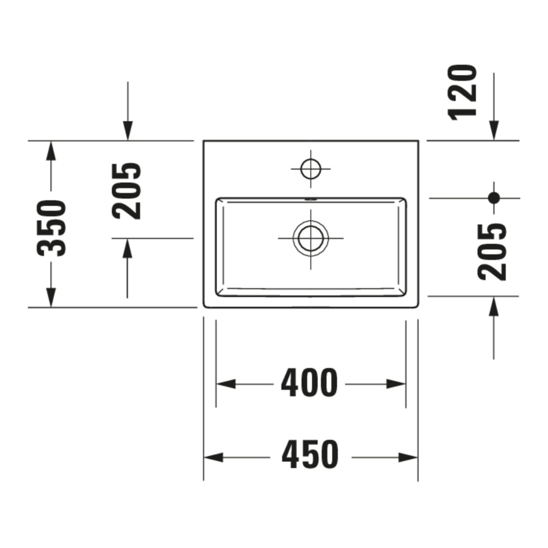 Duravit Vero Air Meuble lavabo 45x35 cm, avec trop-plein, sans trou de robinet, blanc